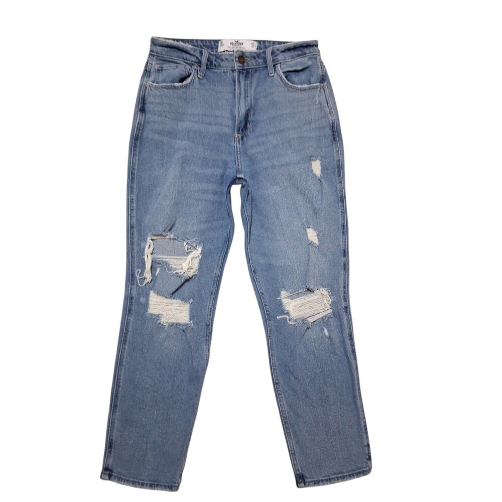Hollister Curvy High Rise Mom Jeans Womens 5R W27 Distressed Light Wash